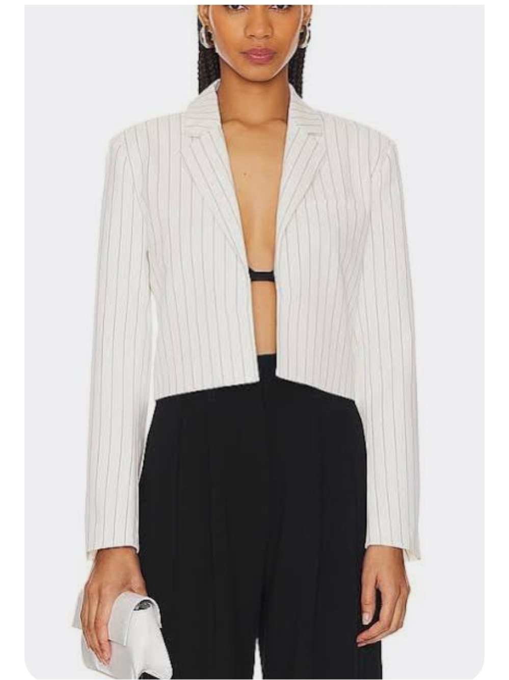 Cropped White Pinstripe Blazer Jacket
